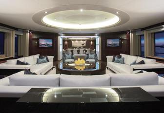 The minimalist and monochrome main salon of superyacht DREAM