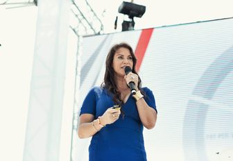 Stephanie McMahon on stage presenting at Cannes Lions