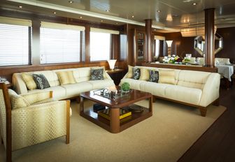 main salon with elegant seating area on board luxury yacht Beverley