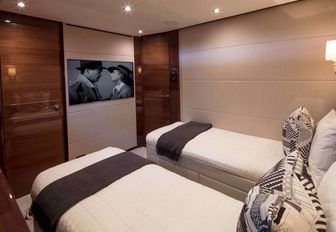 sleek and stylish twin cabin in charter yacht hot pursuit 