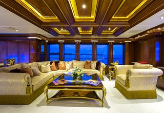 L-shaped sofa and armchair in the skylounge aboard luxury yacht My Seanna