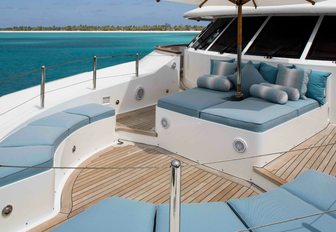 lounging area on the Portuguese deck of charter yacht UNBRIDLED 