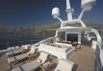 Sun loungers on the sundeck of luxury yacht Andreas L