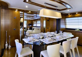 The formal interior dining area on board luxury yacht SIMA