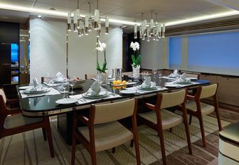 formal dining area in the main salon aboard motor yacht ASYA 