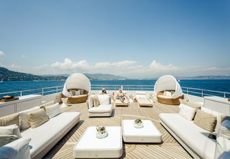 seating and sun loungers on the sundeck of superyacht ELENI