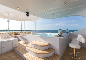 the aft deck jacuzzi on charter yacht Amarula Sun where her guests can unwind in peace and take part in some self care during their self isolating luxury yacht charter vacation in croatia 