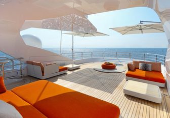 top deck observatory with oversized orange sunpads aboard superyacht FORMOSA 