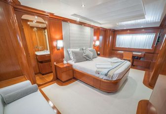 spacious and sleek master suite in motor yacht zambezi