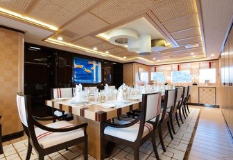 dining salon in Alberto Pinto-designed interior aboard charter yacht AXIOMA 