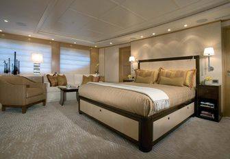 The master cabin on board luxury yacht WILDFLOUR
