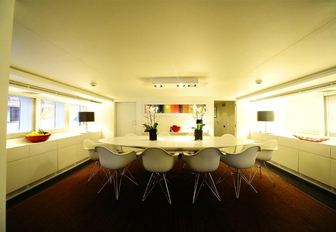 formal dining area in the main salon of luxury yacht BERZINC 