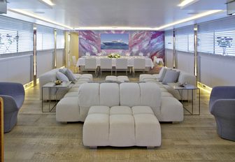 contemporary styled main salon aboard charter yacht ‘Barents Sea’