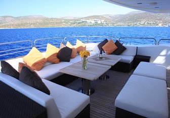 seating area on the aft deck of charter yacht Barracuda Red Sea