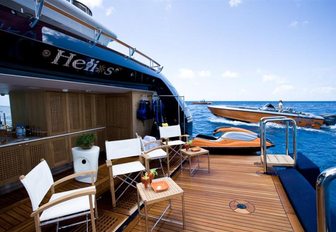 drop-down beach club with directors chairs on board motor yacht HELIOS