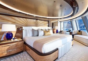 Superyacht master cabin with large windows
