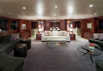 spacious skylounge with comfortable sofas on board motor yacht CYAN