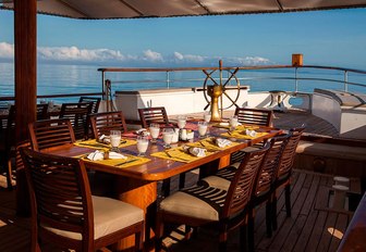 shaded alfresco dining area on the main deck aft of classic yacht GRACE 
