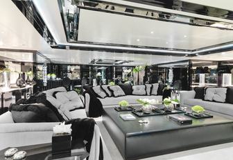 art deco-style skylounge with sumptuous seating aboard luxury yacht ‘Silver Angel’