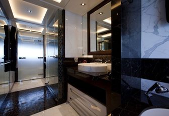 en suite bathroom in the master suite of motor yacht AURELIA