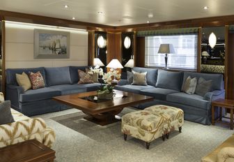 sociable seating area in main salon aboard charter yacht ‘Lauren L’ 