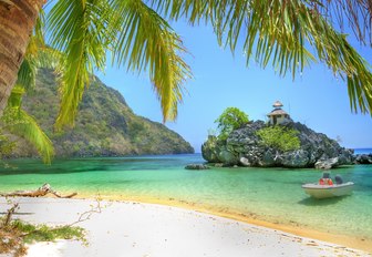 sandy beach with palm tree in the Philippines