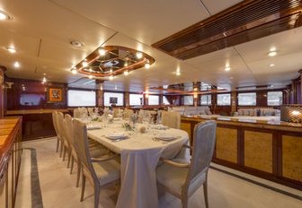 The formal dining area on board luxury yacht Cloud Atlas
