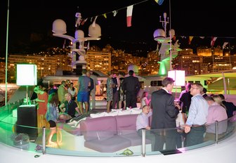 sundeck on superyacht St David transforms into a nightclub