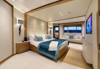 master suite with large bed on board luxury yacht SOLIS 