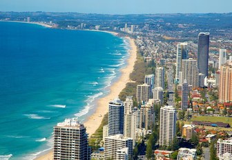 skyscrapers, white sands and blue waters of surfers paradise, Australia