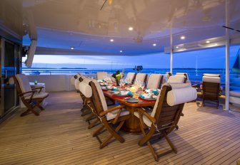 The alfresco dining table on board superyacht RHINO