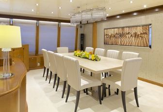 The formal interior dining area on board superyacht O'LEANNA