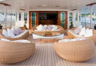 outdoor seating area on the aft deck of motor yacht SHERAKHAN