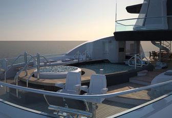 on the aft sundeck of lurssen's superyacht kismet you will find he perfectly intimate Jacuzzi that is perfect for wingding with a cocktail in hand 