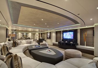 monochrome main salon aboard luxury yacht Hurricane Run’