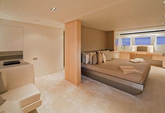 light and airy master suite with large bed on board superyacht JEMS