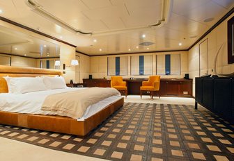 expansive master suite with huge bed on board expedition yacht ‘Force Blue’ 