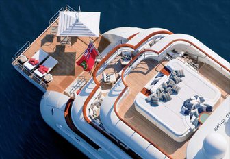 aerial view of the huge drop-down swim platform aboard luxury yacht PRIDE
