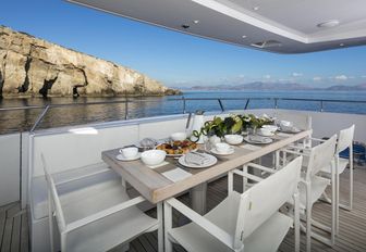 The alfresco dining space on board motor yacht NASHIRA