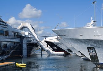 Motor yacht Gene Machine with inflatable water slide at FLIBS 2018