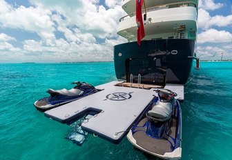 The tender boarding platform extending off the aft of superyacht PIONEER