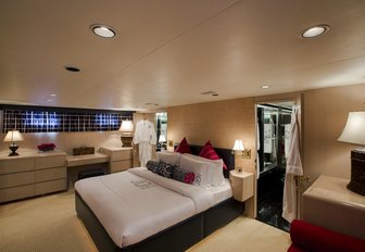 spacious master suite aboard charter yacht DOA