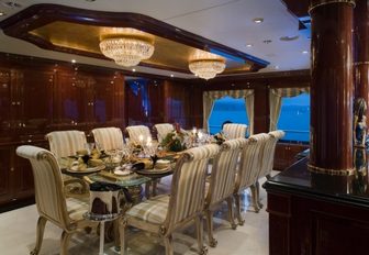 The formal dining area on board superyacht 'Casino Royale'