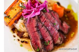 Plated premium cuisine with purple cabbage on top