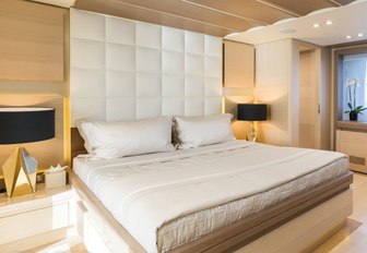 modern, bright and airy full-beam master suite on board luxury yacht K