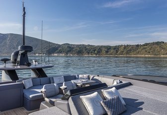 Comfortable seating in sun on motor yacht HAZE