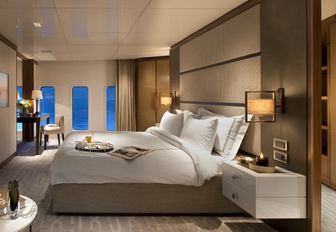 full-beam master suite with full-length windows aboard charter yacht ‘Orient Star’ 