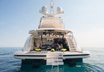 swim platform and water toy storage aboard motor yacht ‘Tutto Le Marrané’