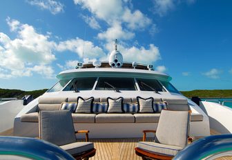 secluded seating area on the foredeck of charter yacht ‘Sweet Escape’