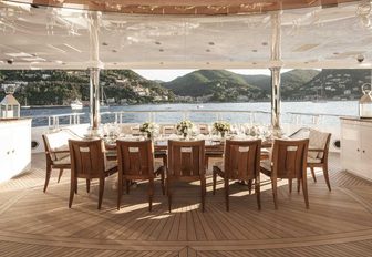 al fresco dining setup on board charter yacht LIBERTY